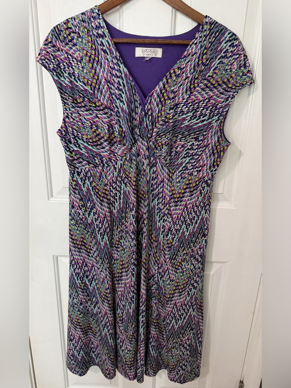 Kasper Abstract Midi Dress in Purple Multicolor Size 14
